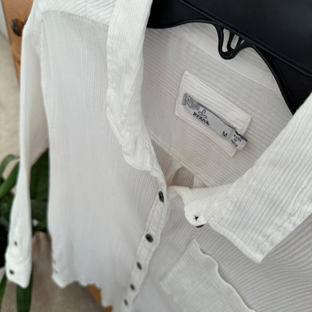 Prana White Stretch Button Down Medium Euc - image 8